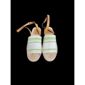 Tory Burch Logo Espadrille Sandals Shoes Womens Sz 6.5 Brown Green Beige Strappy